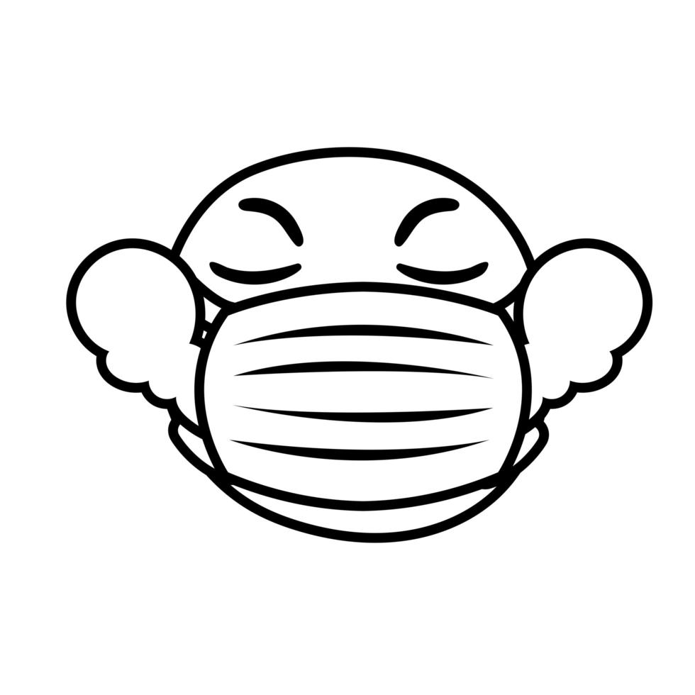 emoji calentado con estilo de línea de máscara médica vector
