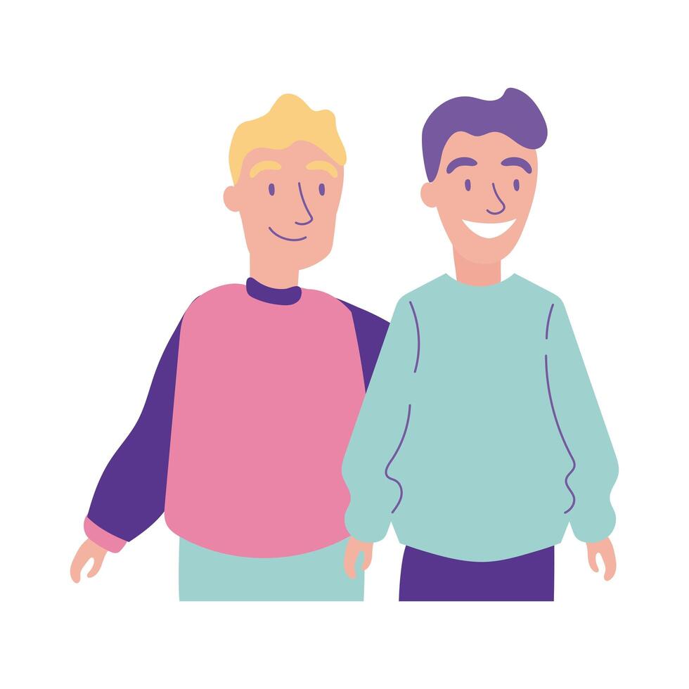 happy friendship day celebration with men couple pastel flat style vector