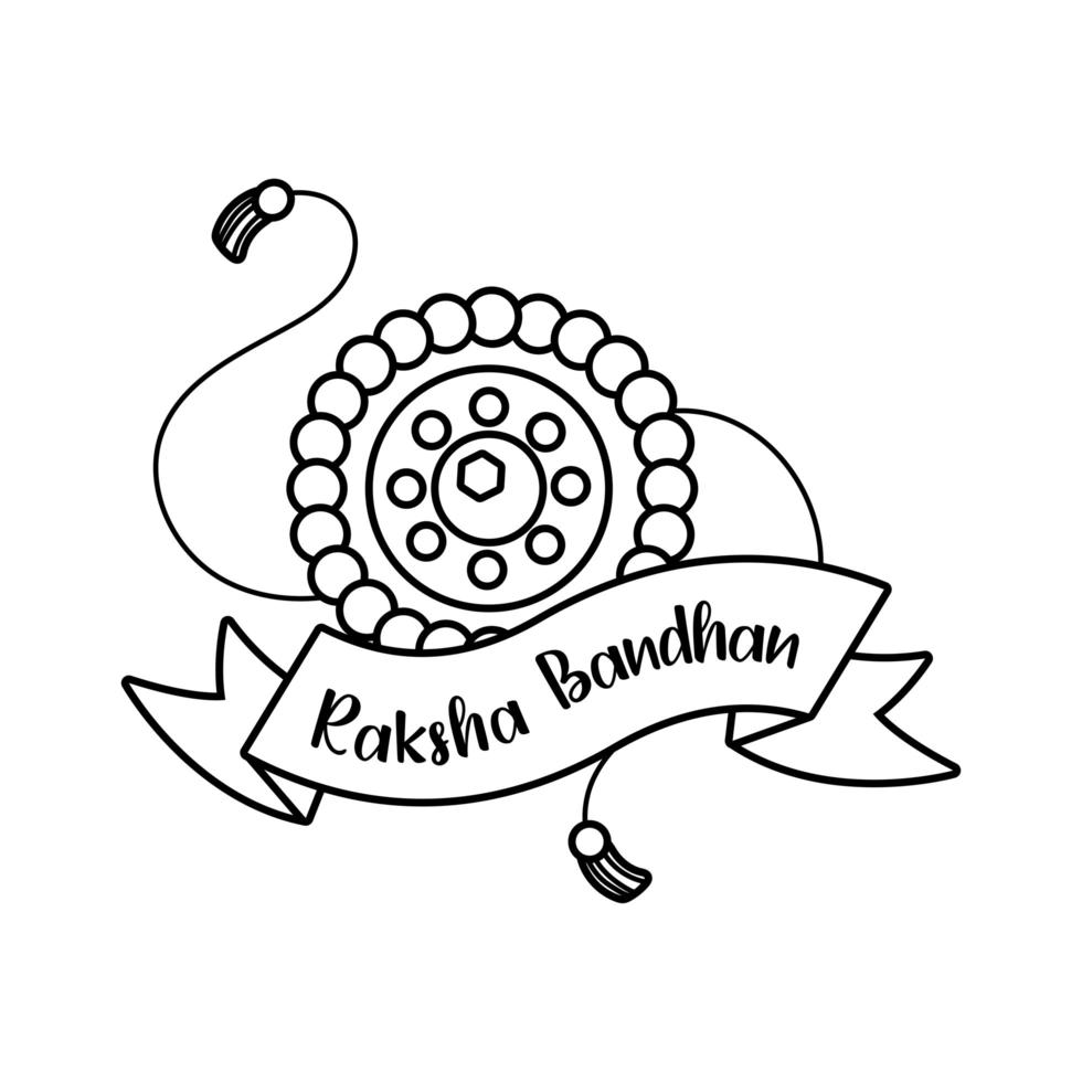 happy raksha bandhan flower wristband accessory and ribbon frame line style vector