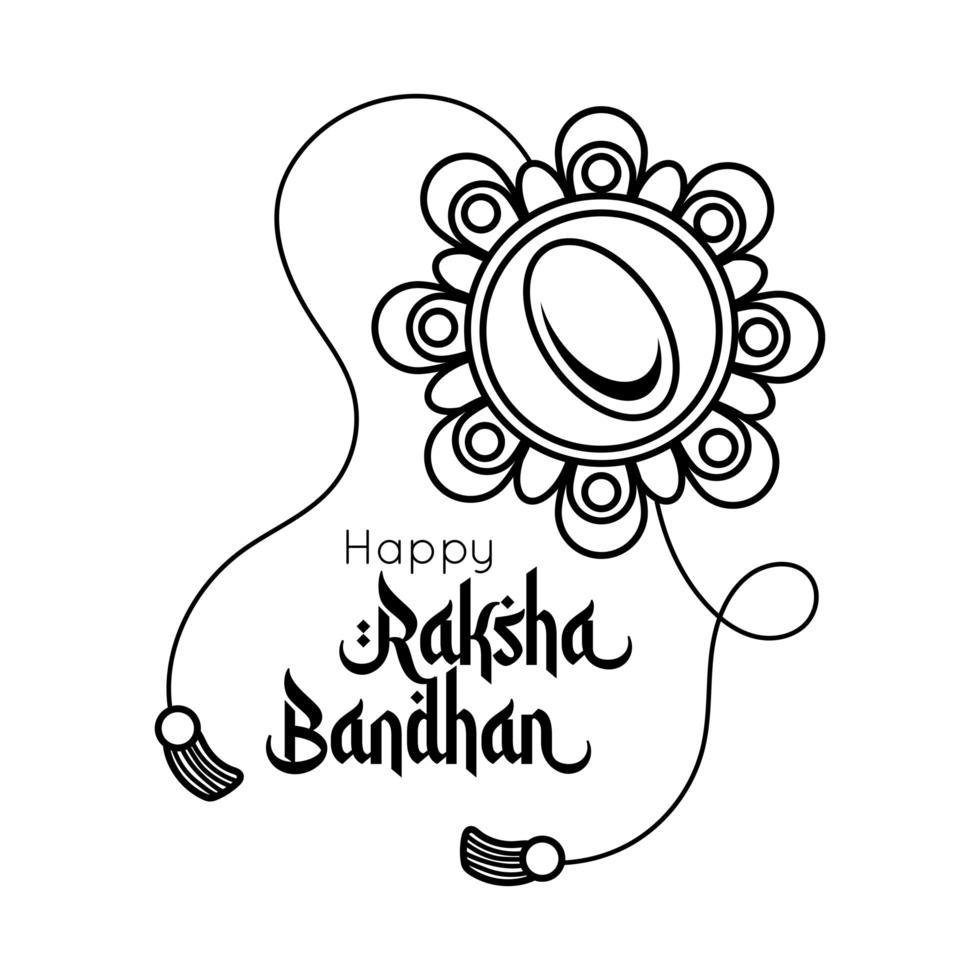 estilo de línea de accesorios de pulsera de flor de raksha bandhan feliz vector