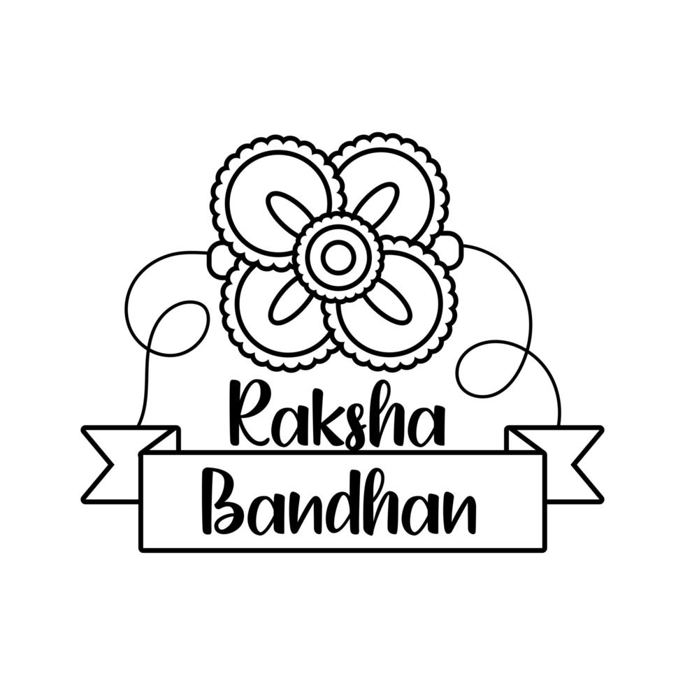 happy raksha bandhan flower wristband accessory and ribbon frame line style vector