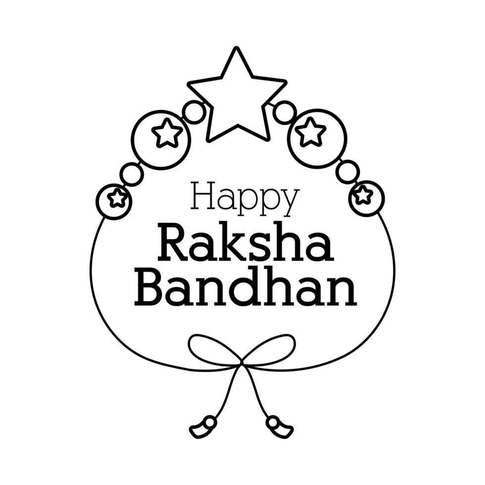 happy raksha bandhan wristband with balls and star line style vector