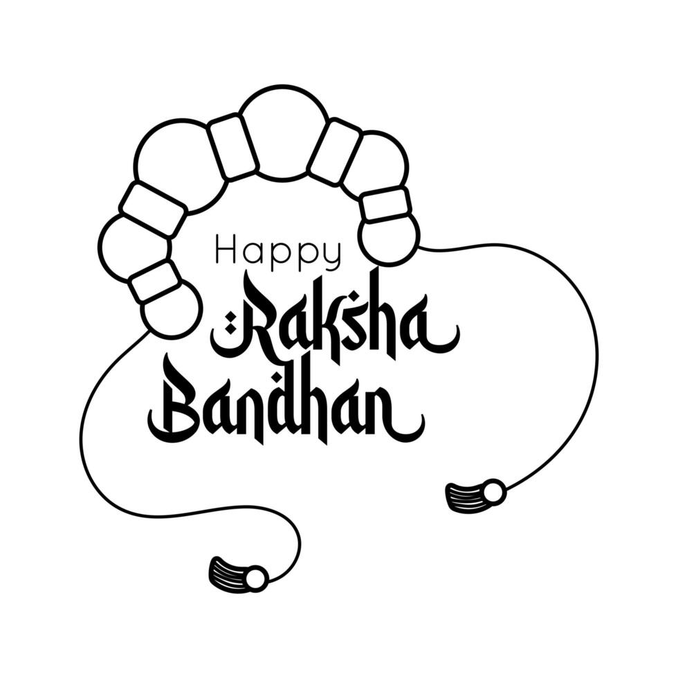 happy raksha bandhan wristband with balls line style vector
