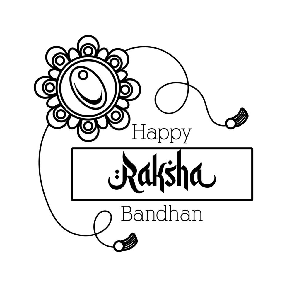 estilo de línea de accesorios de pulsera de flor de raksha bandhan feliz vector