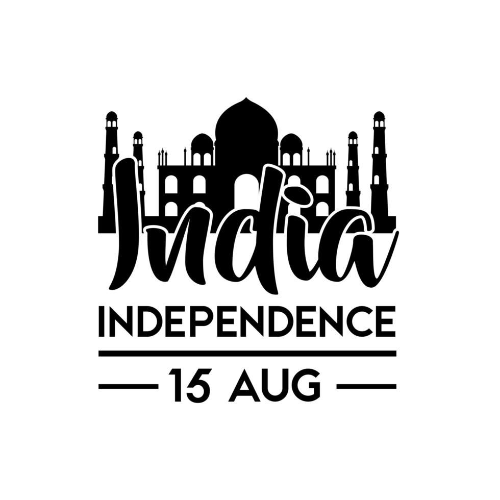 india independence day celebration with taj mahal mosque silhouette style vector