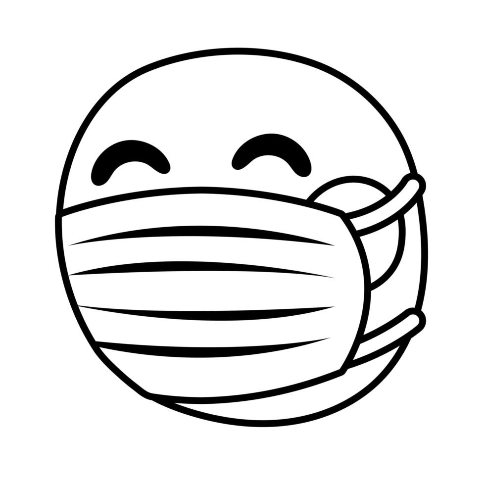emoji wearing medical mask line style vector