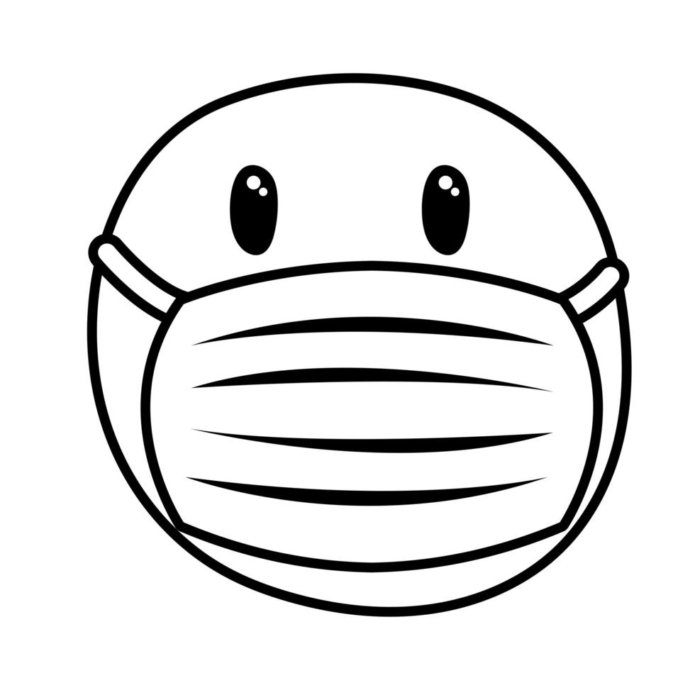 emoji frozen wearing medical mask line style vector