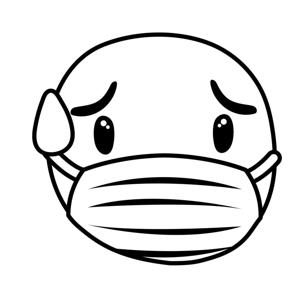 emoji wearing medical mask sweating line style vector