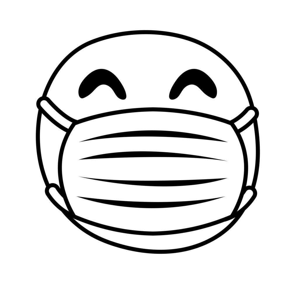 emoji sad wearing medical mask line style vector