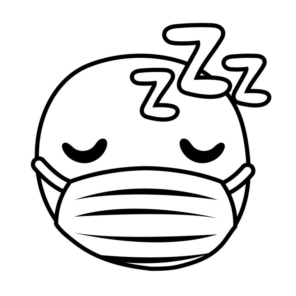 emoji dormido con estilo de línea de máscara médica vector