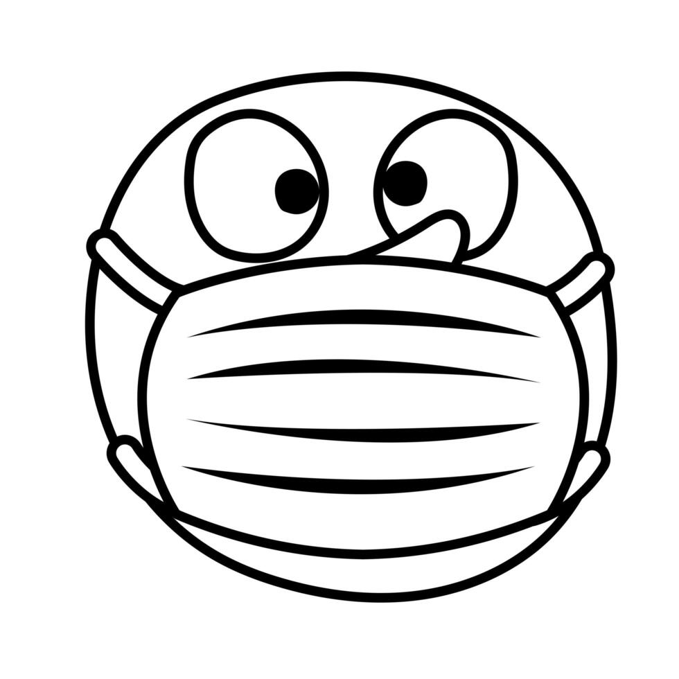 emoji wearing medical mask line style vector