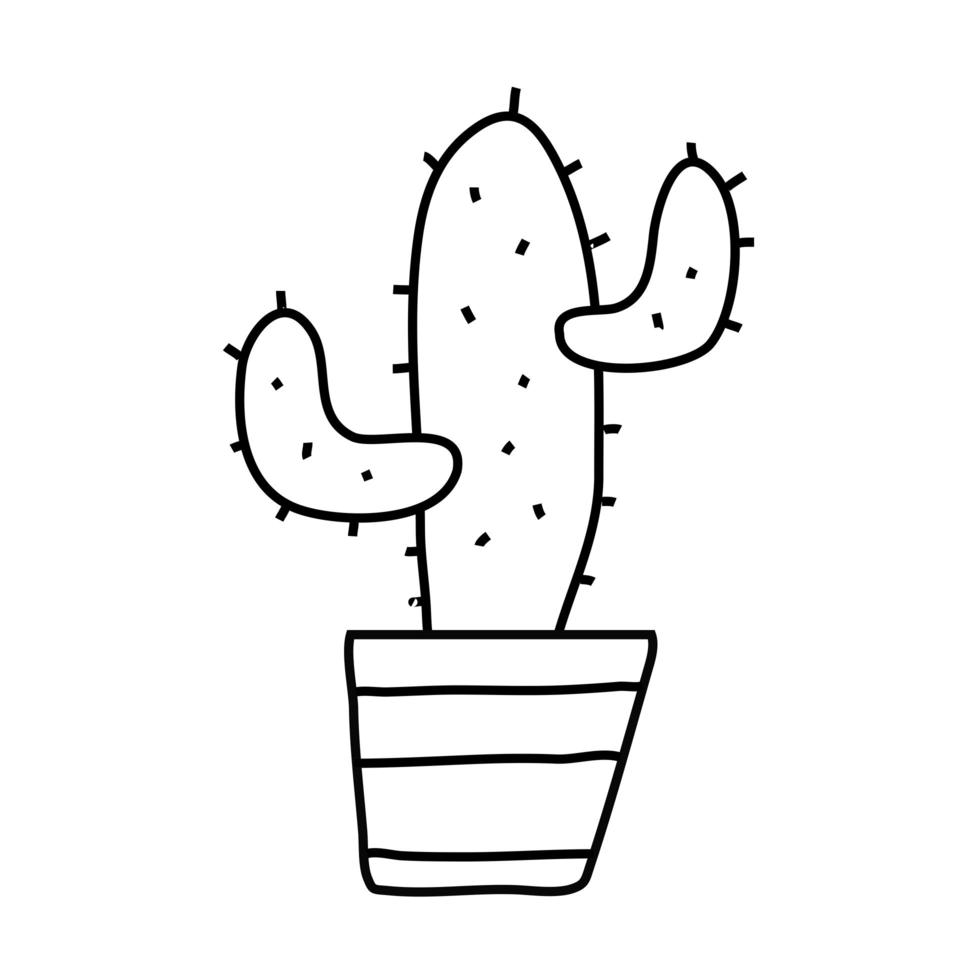 cactus en maceta de cerámica icono de estilo de línea de planta de interior vector