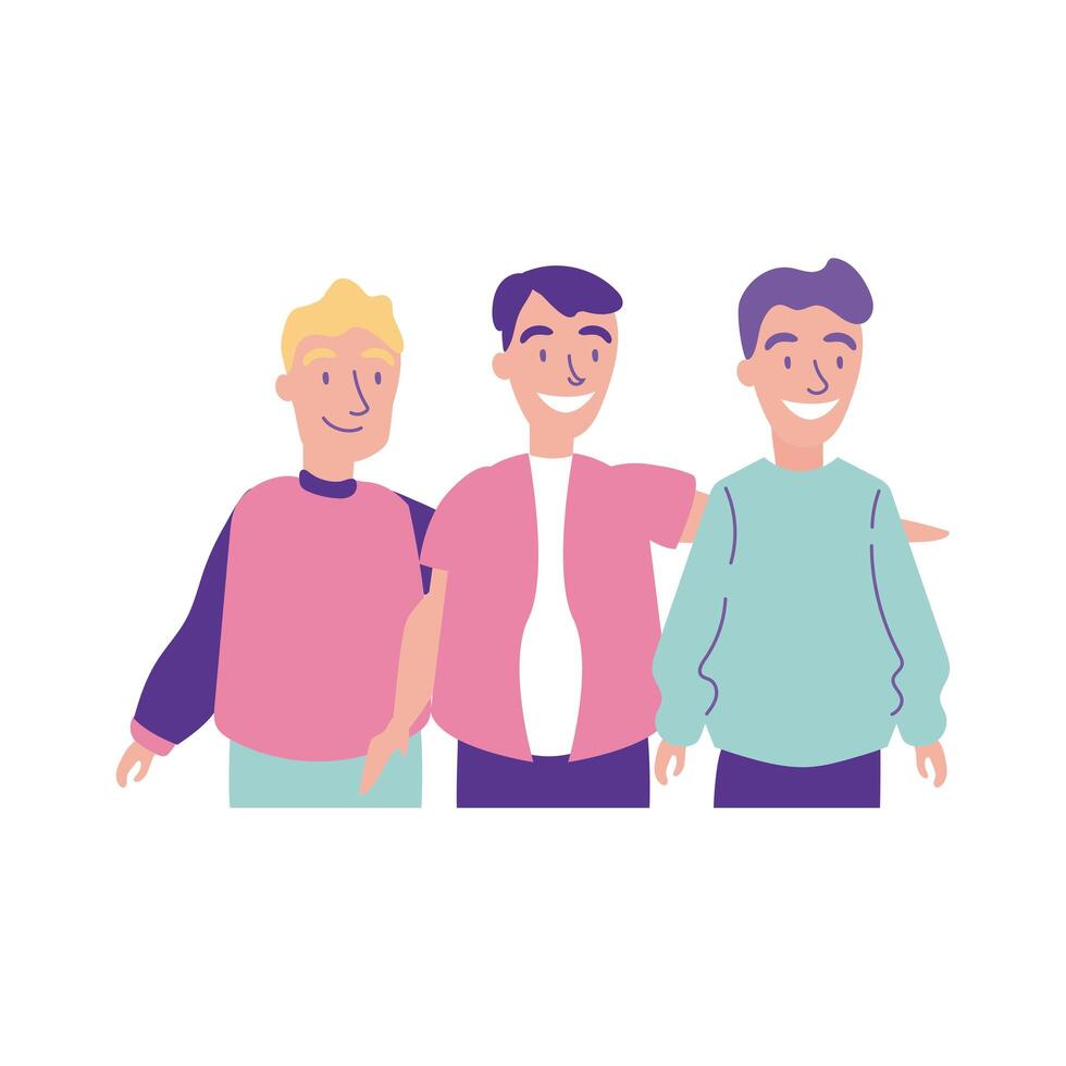 happy friendship day celebration with men group pastel flat style vector