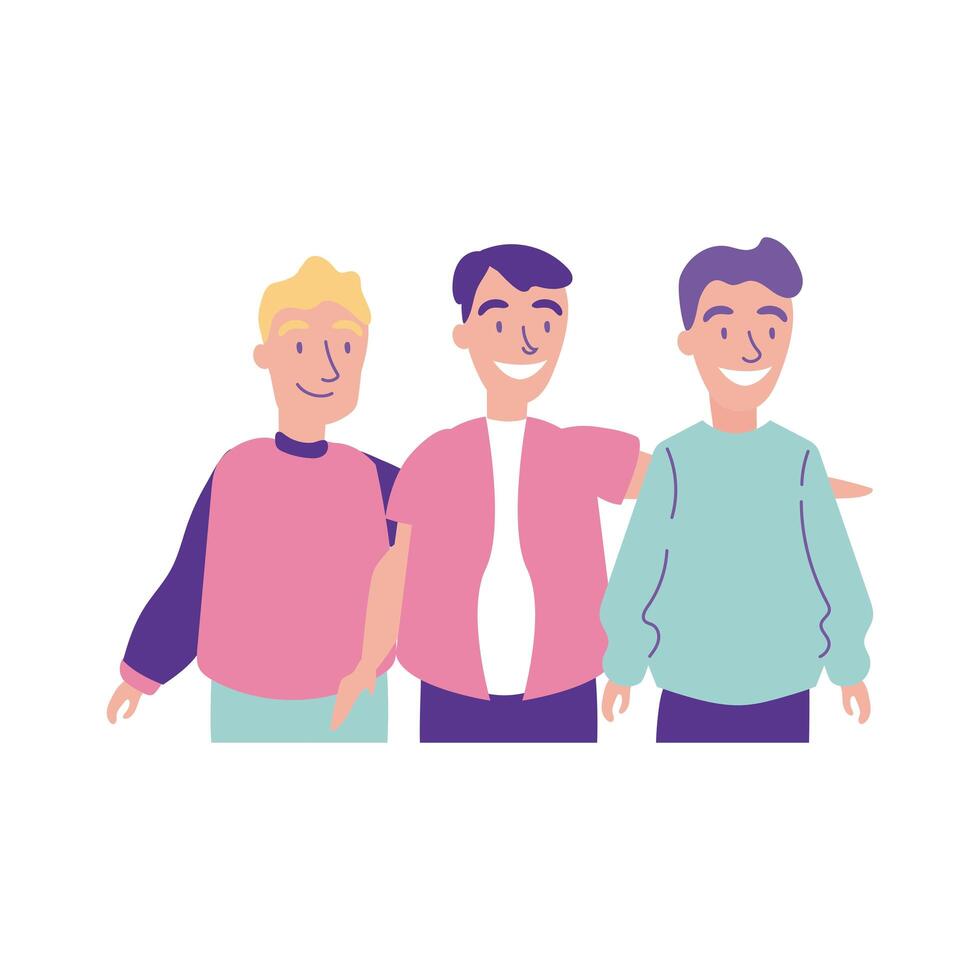 feliz celebración del día de la amistad con el grupo de hombres estilo plano pastel vector