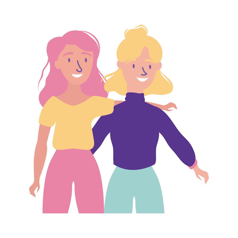 happy friendship day celebration with couple of girls pastel flat style vector