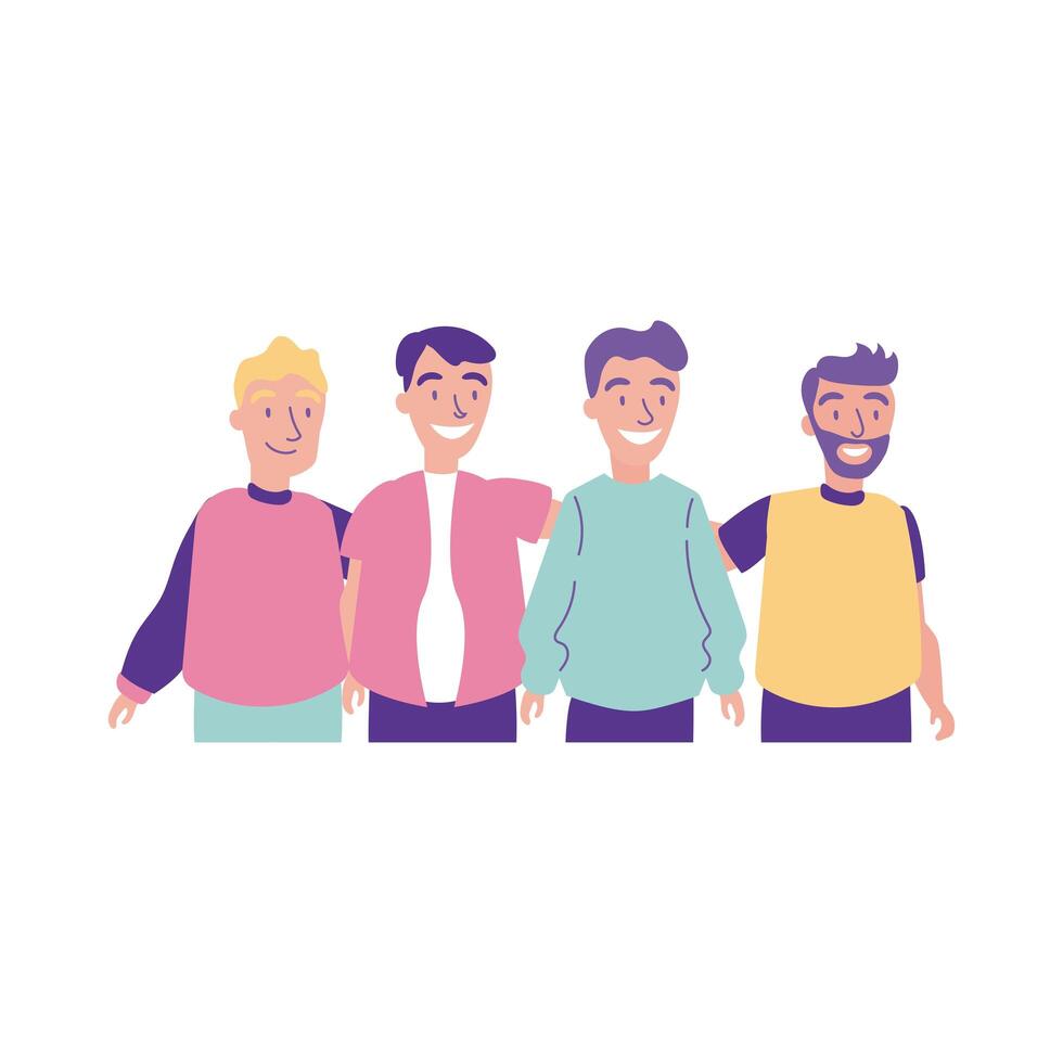 happy friendship day celebration with men group pastel flat style vector