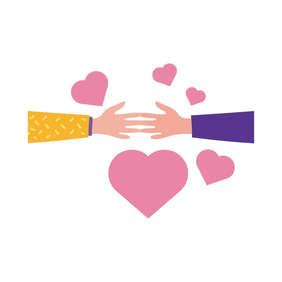 happy friendship day celebration with hands lifting hearts pastel flat style vector