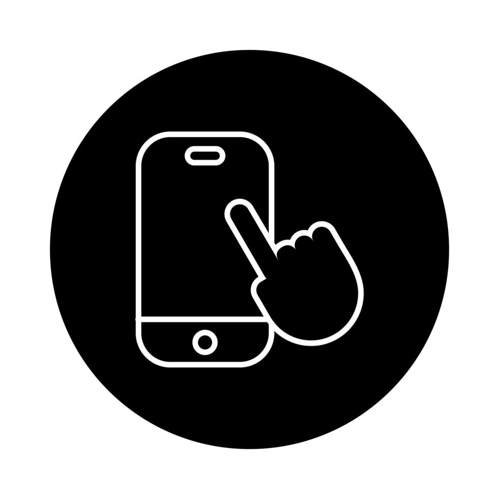 smartphone with hand touching line style vector