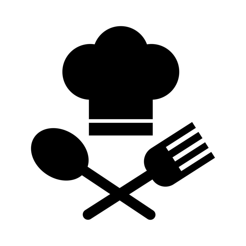 gorro de chef con tenedor y cuchara estilo de línea vector