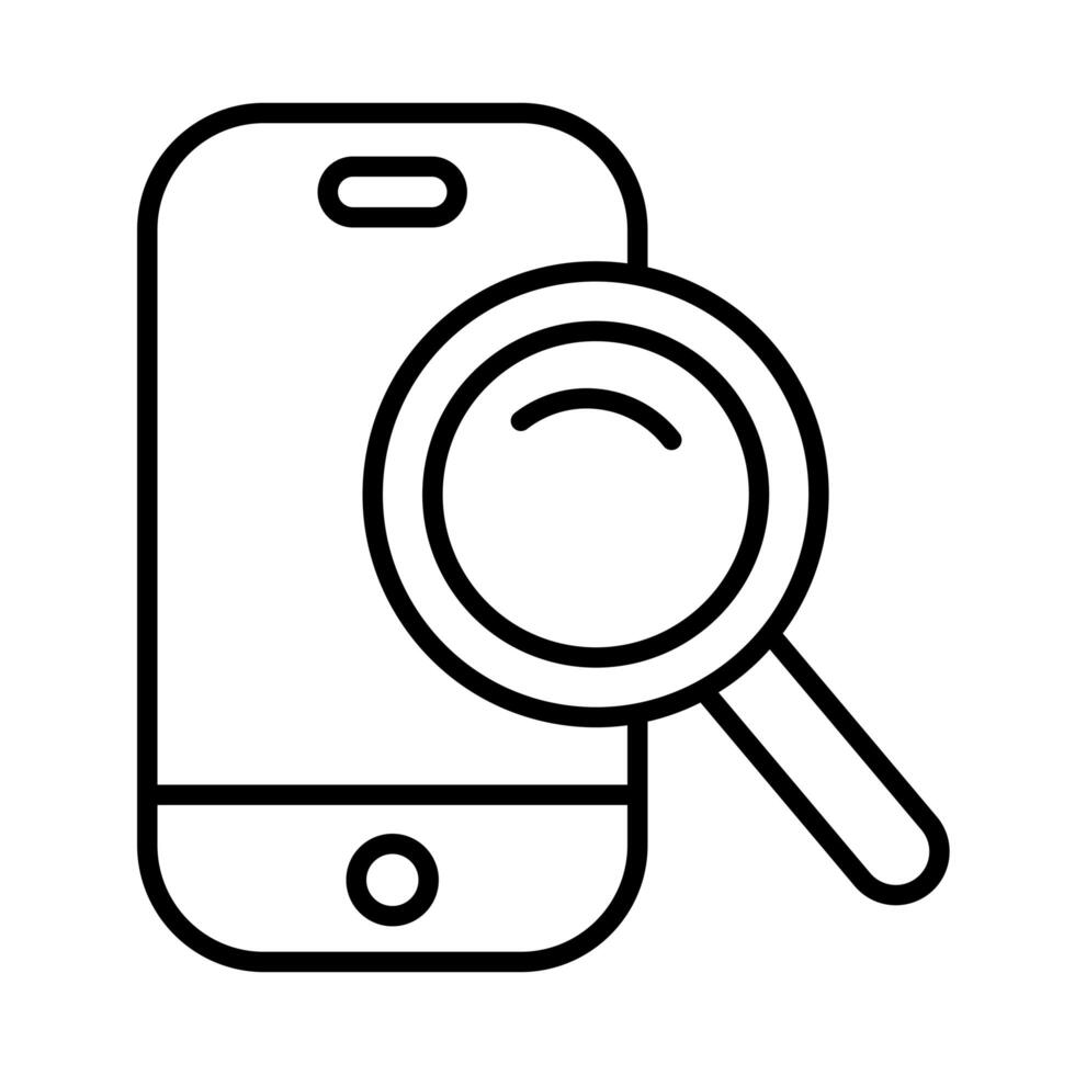 smartphone with magnifying glass line style vector