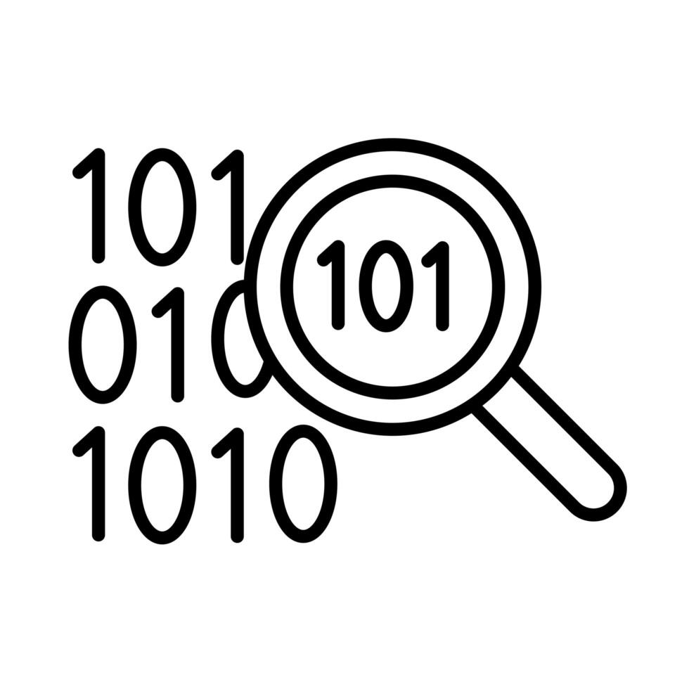 magnifying glass with binary code line style vector
