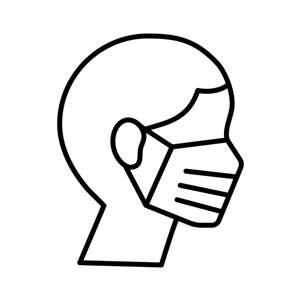 perfil hombre wearign máscara médica accesorio respiratorio icono de estilo de línea vector
