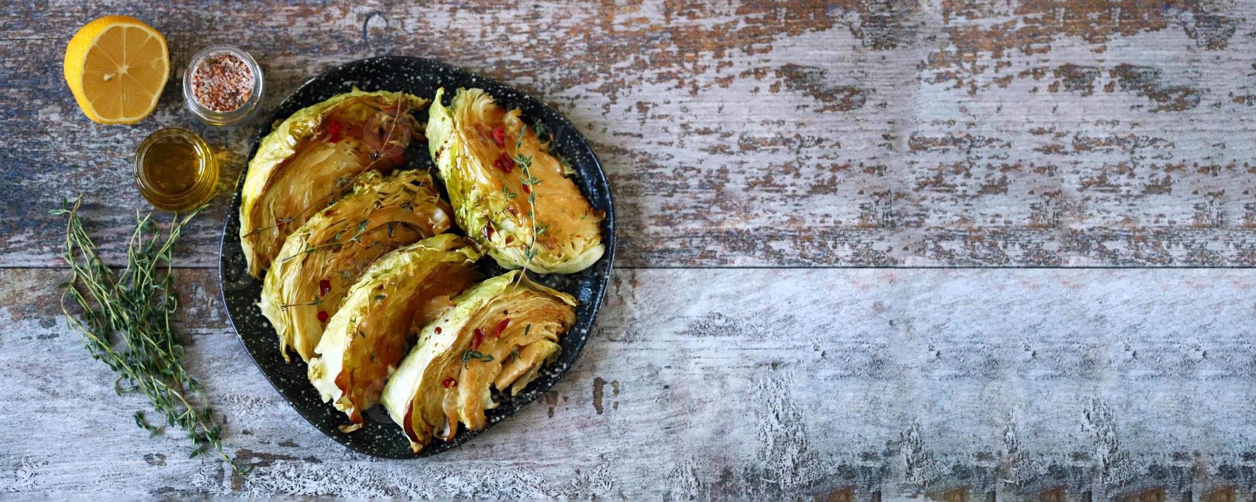 Baked cabbage slices photo