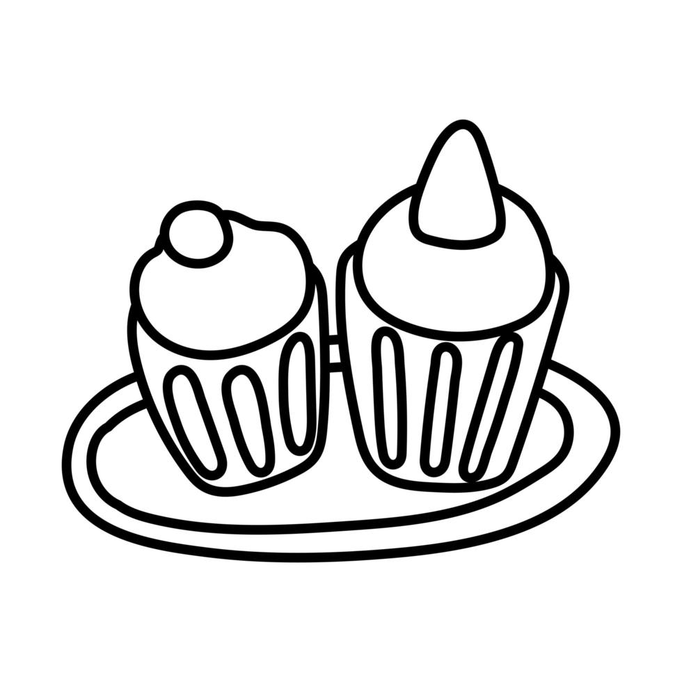 icono de estilo de línea de cupcakes dulces vector