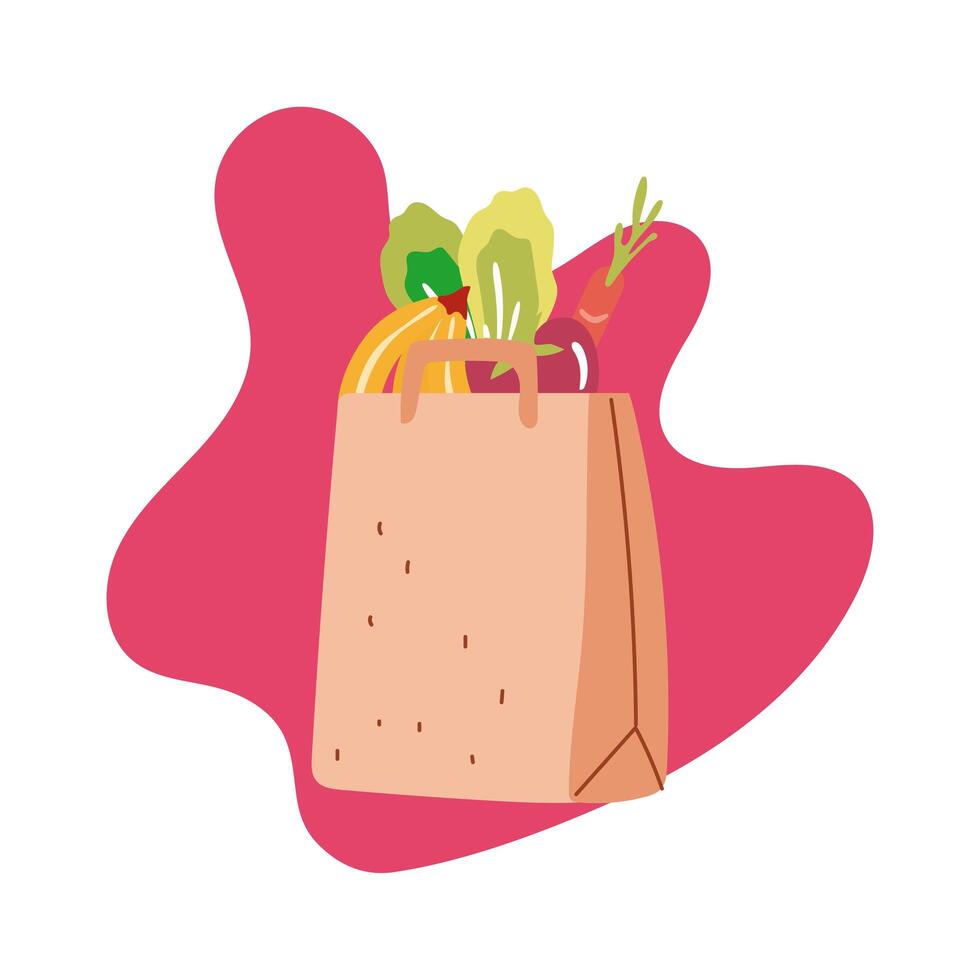 groceries in paper bag block style vector