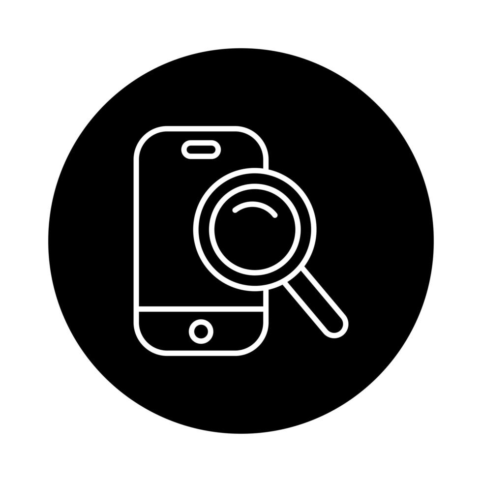 smartphone with magnifying glass line style vector