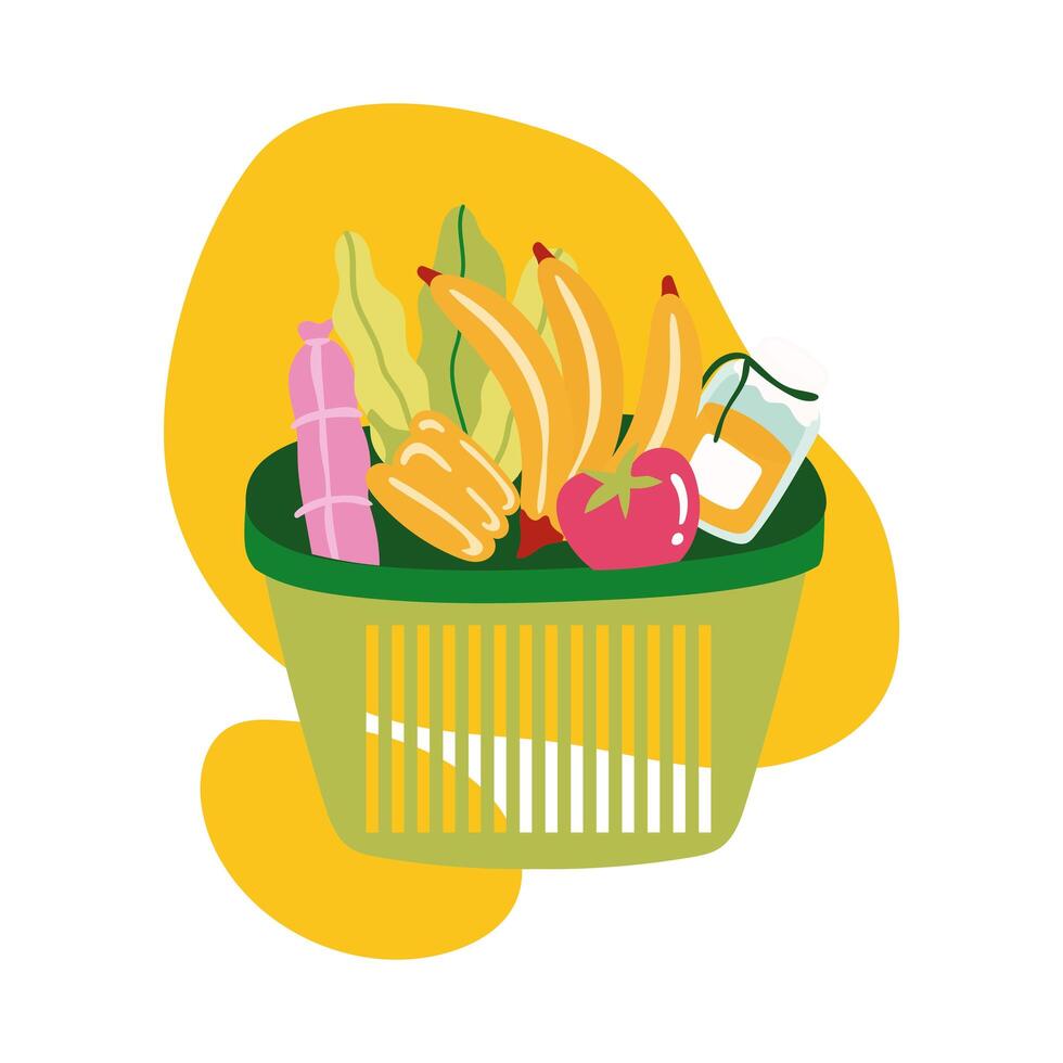 groceries in plastic basket block style vector