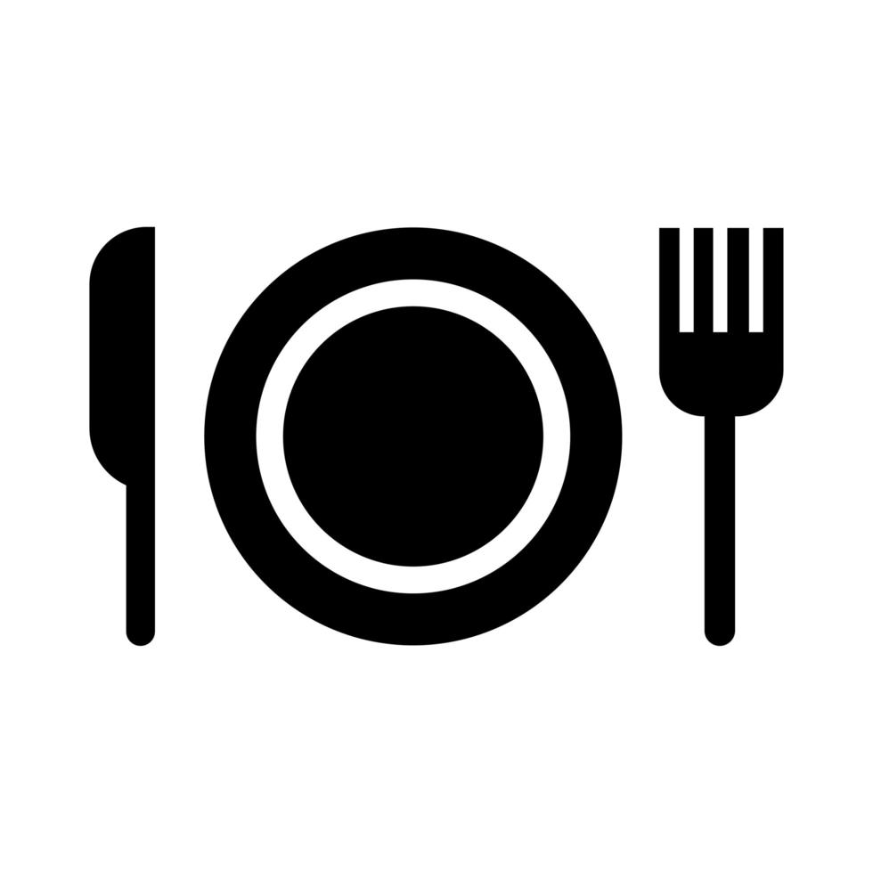 knife with fork and dish cutleries line style vector