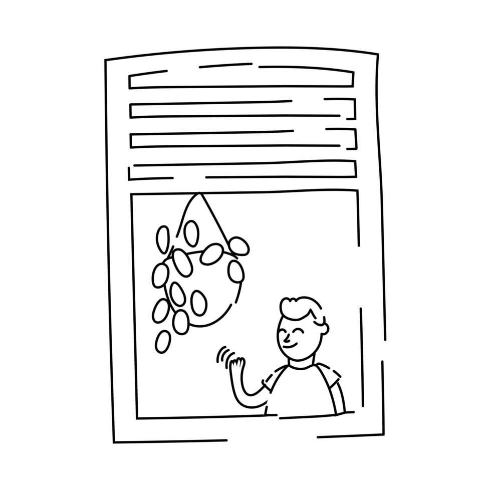 little boy waving in apartment window for quarantine line style vector