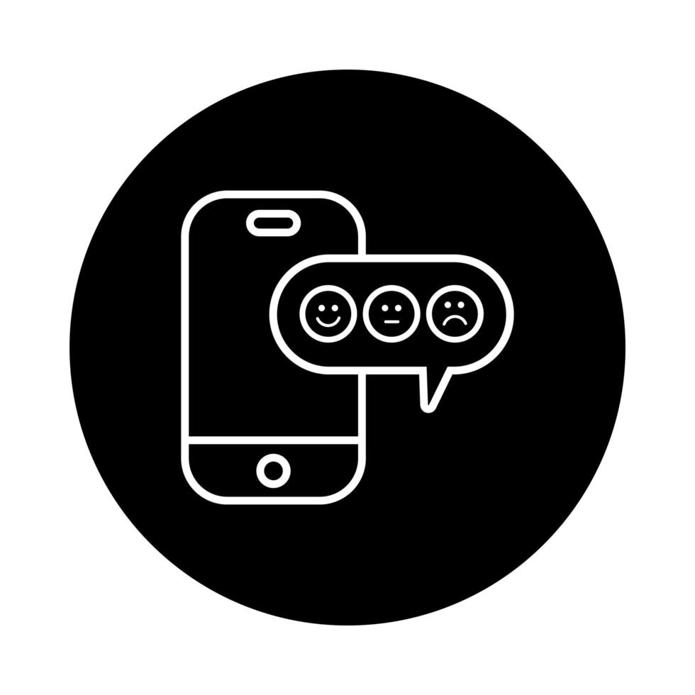 smartphone with speech bubble and emojis line style vector