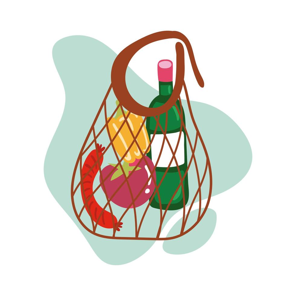 groceries in net bag block style vector