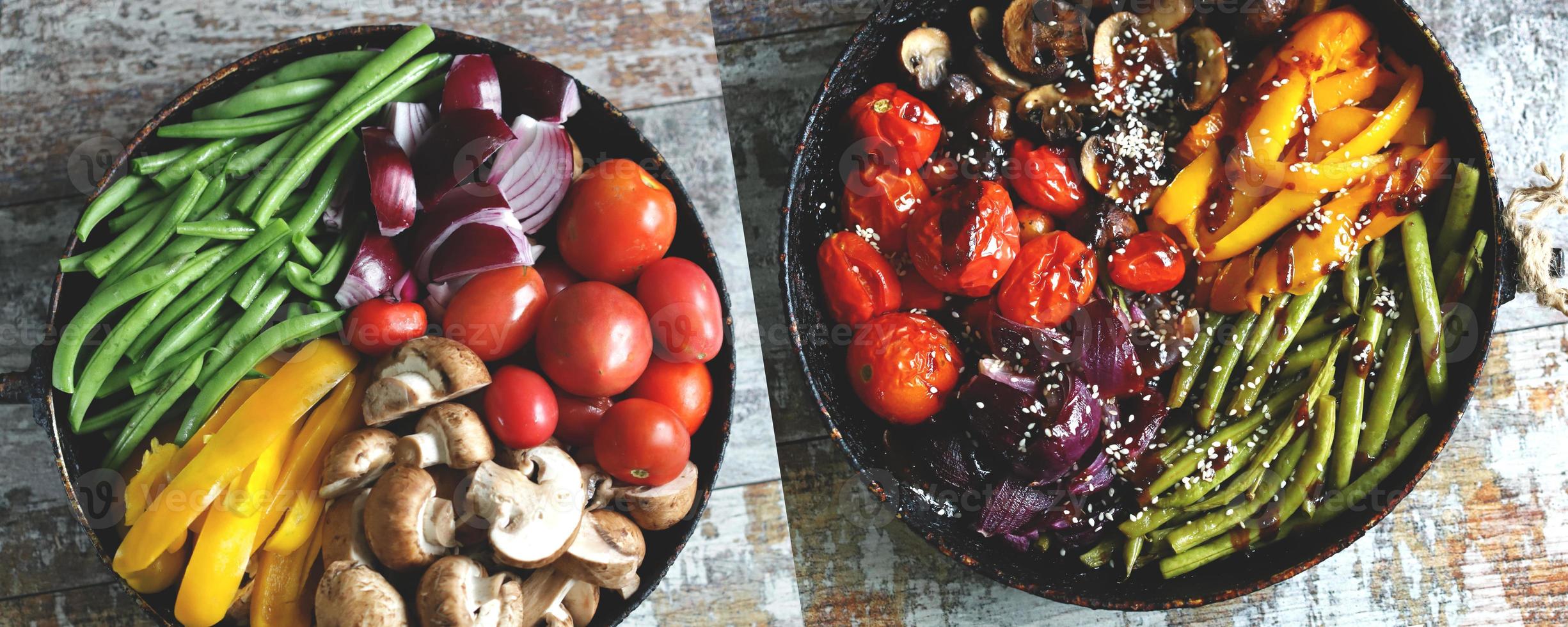 verduras al horno en una sartén foto