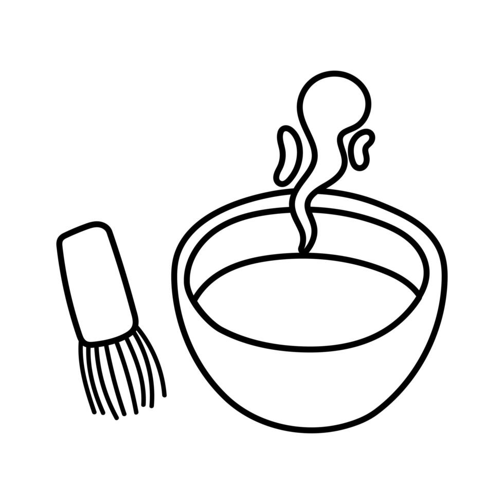 sopa caliente en icono de estilo de línea de plato vector