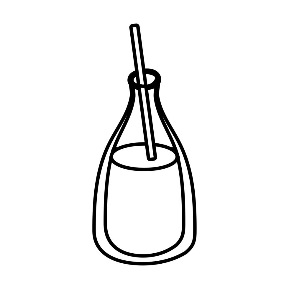 bottle with beverage and straw line style icon vector