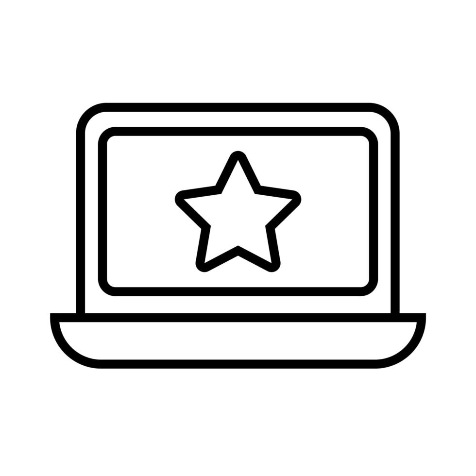 laptop computer with star line style icon vector