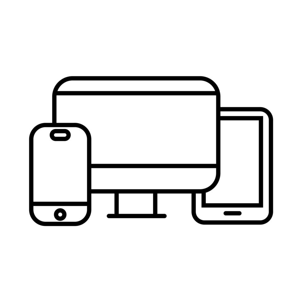 desktop and smartphone with tablet line style icon vector