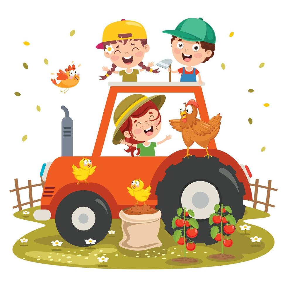 Funny Kid And A Tractor vector