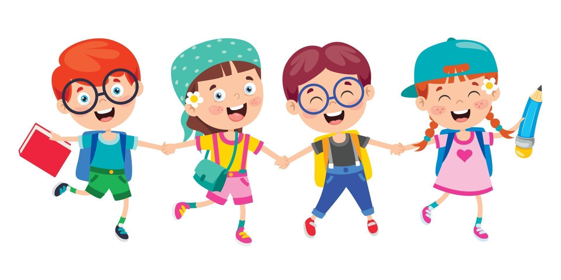 niños felices de la escuela de dibujos animados lindo vector