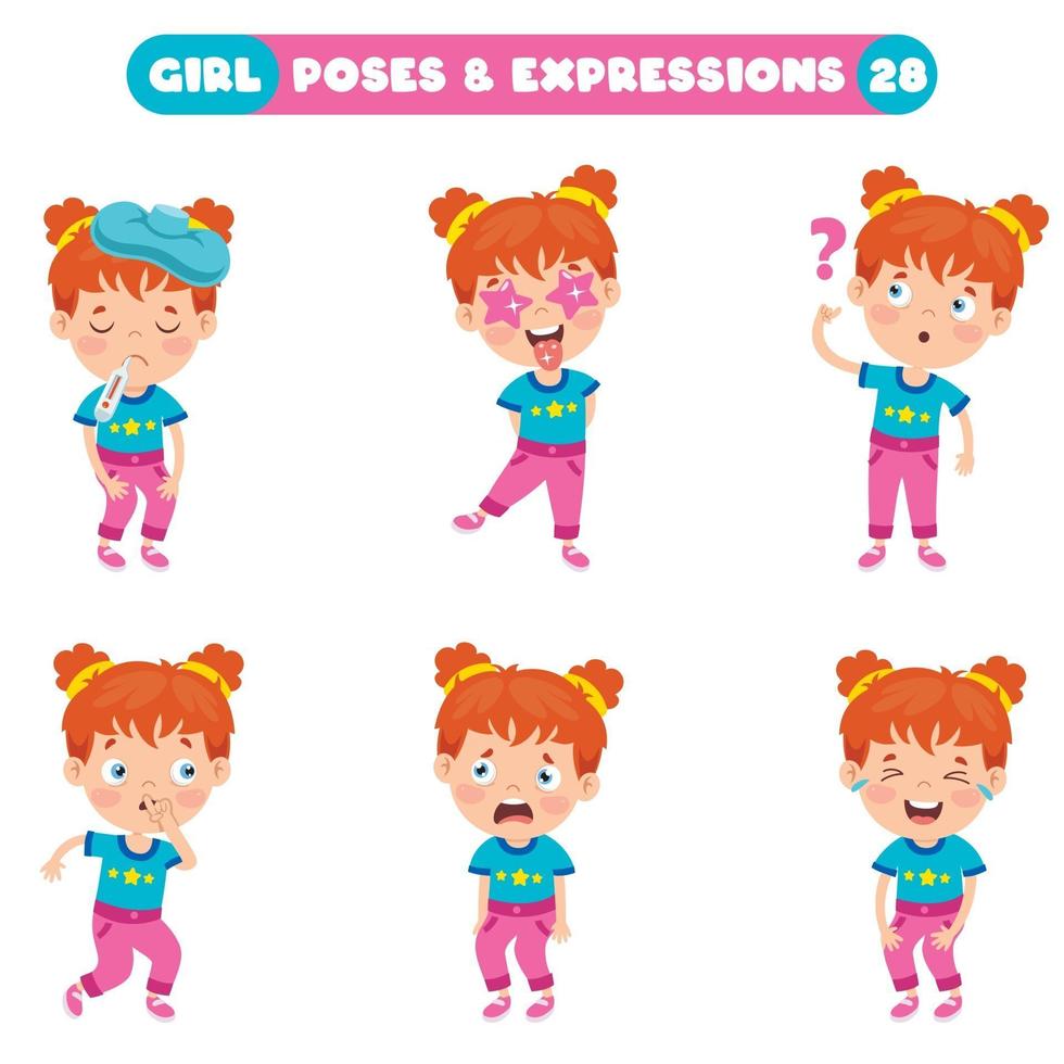 poses y expresiones de una chica divertida. vector