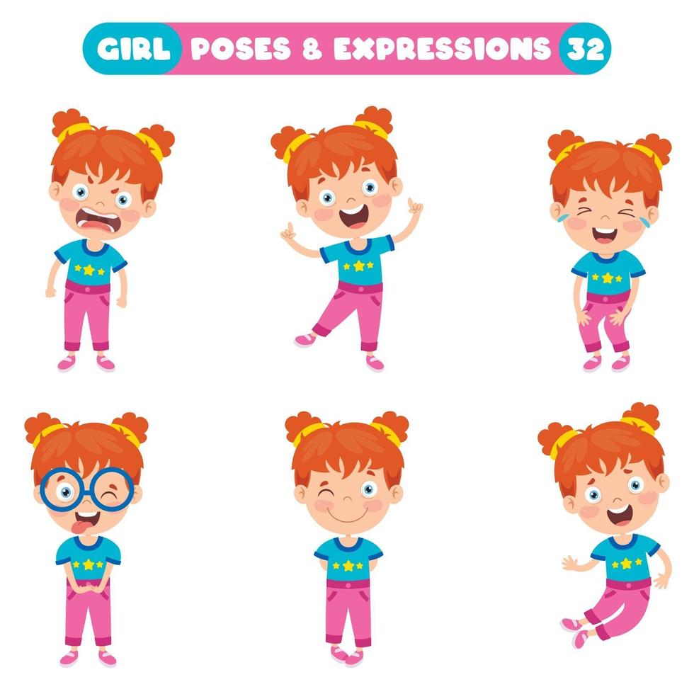 poses y expresiones de una chica divertida. vector