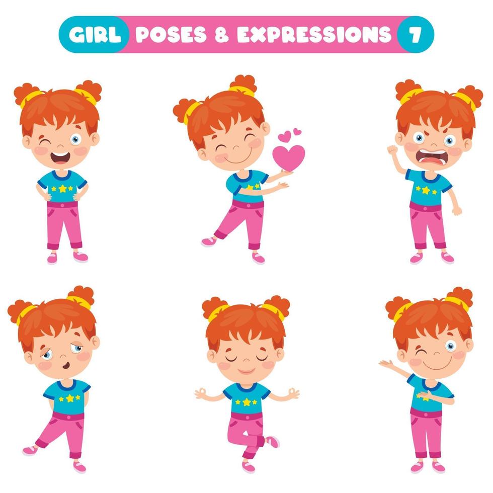 poses y expresiones de una chica divertida. vector