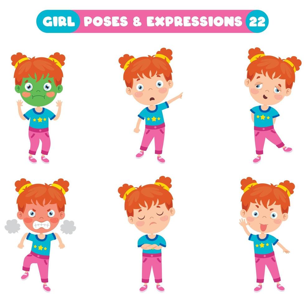 poses y expresiones de una chica divertida. vector