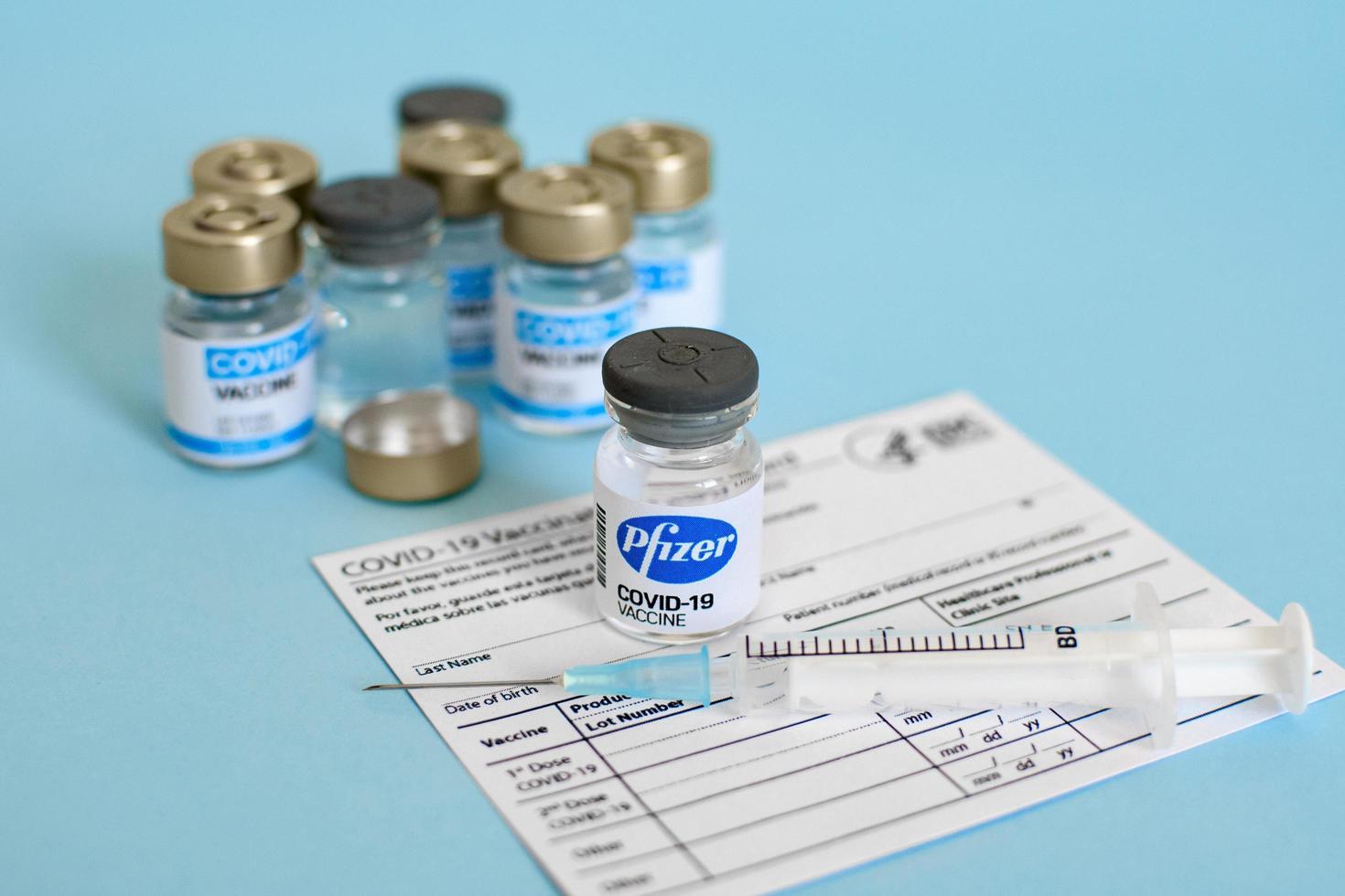 United States, 2021 - Close up image of a Pfizer vaccine ...