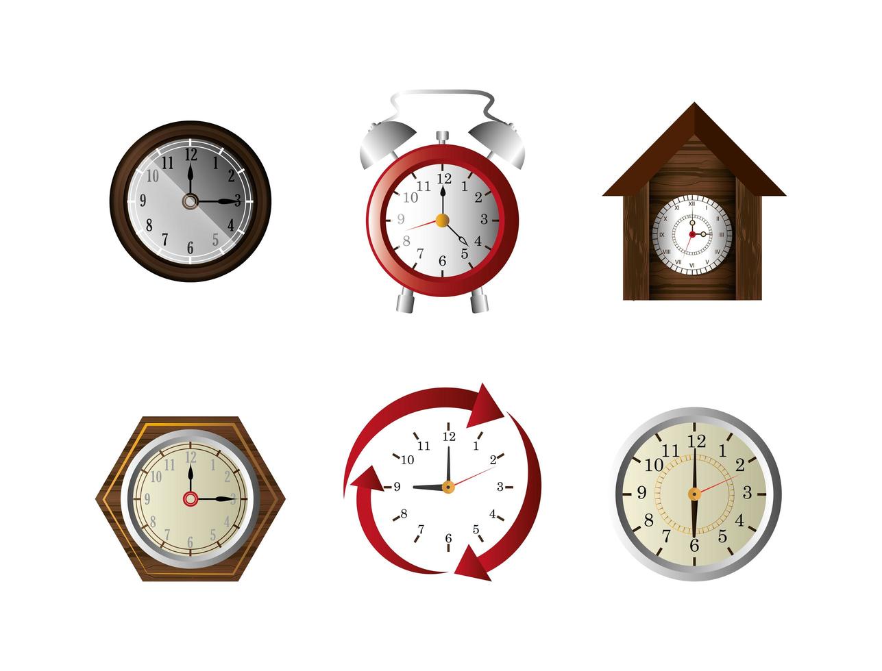 paquete de relojes diferentes iconos vector