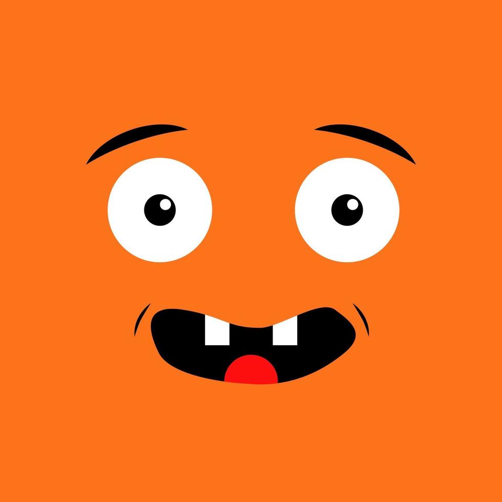 Cartoon face expression Kawaii manga doodle character with mouth and eyes crazy sad confuse face emotion comic avatar isolated on orange background Emotion squared Flat design vector