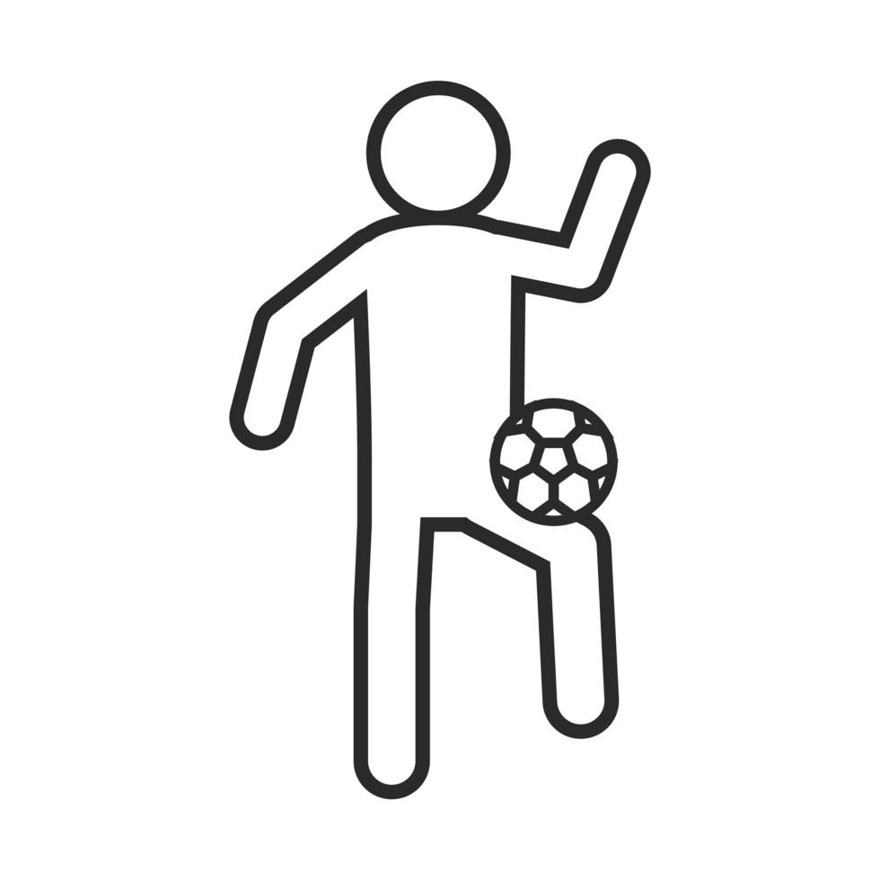 soccer game player character with ball league recreational sports tournament line style icon vector